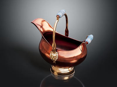 Copper Household Item With Blue Accent Handles And Gold Base Lion Head Detail 3d model