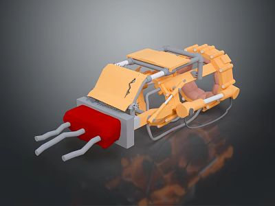 Orange Mechanical Character And Red Biological Creature 3D Model Featuring Crawler Track And Arm Structure 3d model