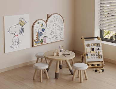 Modern Children's Toy Table and Chair Modern Lego Toy Wall 3d model