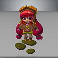 Cute Fantasy Creature Character With Pink Long Hair Goggles Wing Decorations On Green Stones