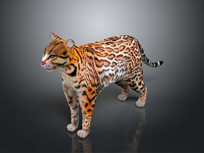 Realistic Leopard Standing Pose With Spotted Orange Black Coat On Neutral Gray Background 3d model