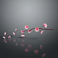 Elegant Curved Branch With Multiple Pink Flowers And Water Reflection On Gray Background