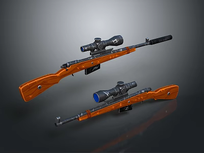 3D Model Sniper Rifles Featuring Wooden Stocks And Scopes Design 3d model
