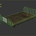 Vintage Metal Bed Frame Featuring Worn Brown Mattress And Black Metal Rails