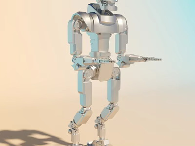 Smart Humanoid Machine With Silver Mechanical Structure And Articulated Joints Standing 3d model