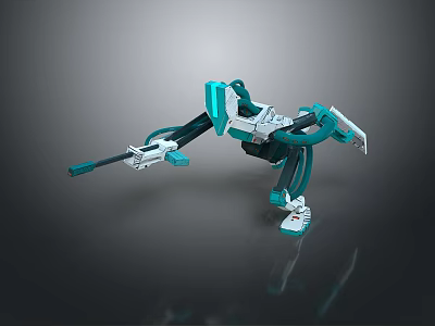 Turquoise And White Robot Character With Mechanical Arms Legs Sci Fi Design 3d model