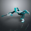 Turquoise And White Robot Character With Mechanical Arms Legs Sci Fi Design