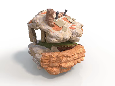 Rock Cave Hut Structure With Layered Stone Roof Green Area And Orange Base 3d model