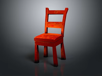 Red Wooden Leisure Chair With Simple Design Backrest And Seat Cushion 3d model