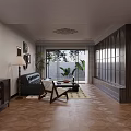Elegant Living Dining Room Interior With Decorative Ceiling Dark Wooden Furniture Leather Sofa Herringbone Floor