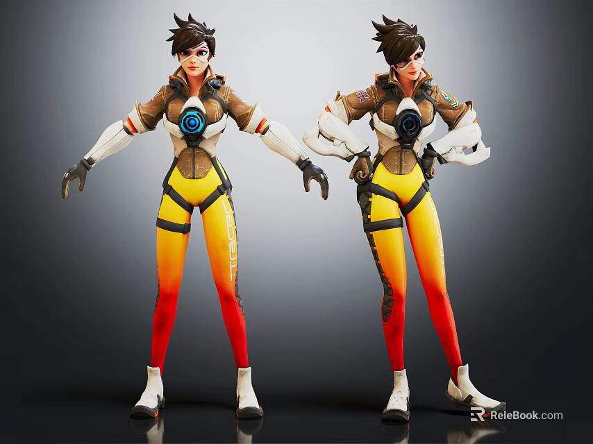 3D Character Design Brown Top Yellow Red Gradient Pants White Boots Blue Circular Emblem 3d model 