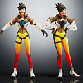 3D Character Design Brown Top Yellow Red Gradient Pants White Boots Blue Circular Emblem