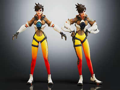 3D Character Design Brown Top Yellow Red Gradient Pants White Boots Blue Circular Emblem 3d model