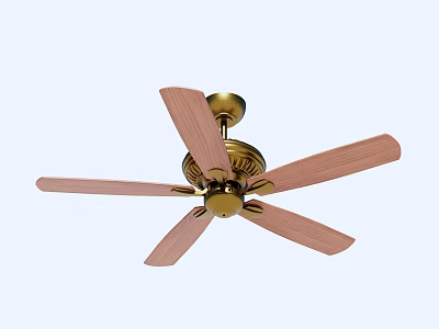 Elegant Ceiling Fan With Wooden Blades And Golden Decorative Base For Home 3d model