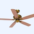 Elegant Ceiling Fan With Wooden Blades And Golden Decorative Base For Home