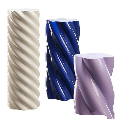 Decorative Spiral Pillars With Glossy Surfaces In Ivory Blue And Lilac Hues 3d model