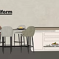Modern Poliform Bar Counter With Beige Wall Two Chairs Fruit On Countertop And Drawers