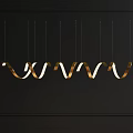 Modern Interior Design With Golden Curved Wavy Chandelier On Black Background