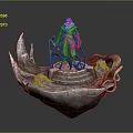Fantasy Rock Platform With Central Figure Pink Gemstone Headdress Stone Steps White Dragon Tentacle Structures