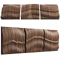 Wooden Sofa Background Wall With Wavy Texture Three Panel Striped Design 3d model