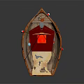 Vibrant Model Boat Featuring Red Roof White Hull Blue Cabin Foldable Canopy And Deck