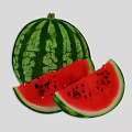 Fresh Whole Watermelon With Green Rind And Red Flesh Slices With Black Seeds
