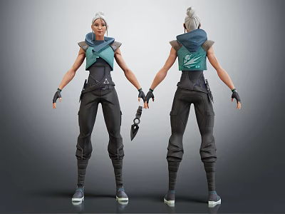 Character Creature 3D Model Green Top Dark Pants Light Hair Dagger Front Back View 3d model