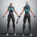 Character Creature 3D Model Green Top Dark Pants Light Hair Dagger Front Back View 3d model