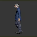 Elderly Man With White Hair Wearing Glasses Blue Jacket Striped Shirt Jeans Gray Shoes
