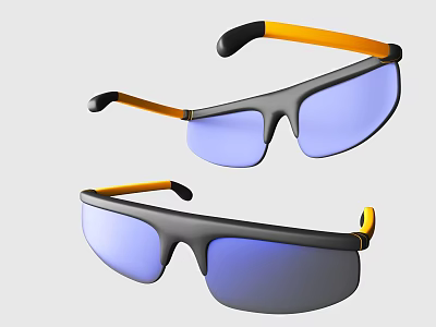 Stylish Sunglasses With Black Frames Yellow Temples And Blue Lenses 3d model