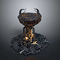 Volcanic Themed Decorative Structure With Horned Top Rocky Base And Flowing Glowing Lava