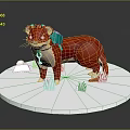 Red Furred Creature Character With Green Accessory Standing On White Platform And Grass