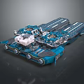 Detailed Futuristic Blue Mechanical Structure With Tracked Base And Complex Components 3d model