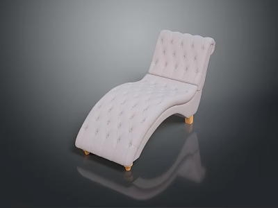 Elegant White Tufted Leisure Chair With Curved Design And Wooden Legs 3d model