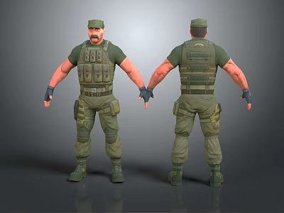 3D Military Character Model Front And Back View With Tactical Vest And Uniform 3d model