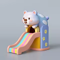 Kids Play Area with Cartoon Bear Shaped Slide Colorful Stripes and Paw Prints
