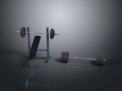Home Gym Fitness Equipment Including Workout Bench And Barbell Weights 3d model