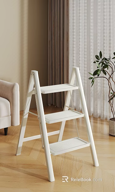 White Step Ladder In Living Room With Sofa And Plant 3d model 
