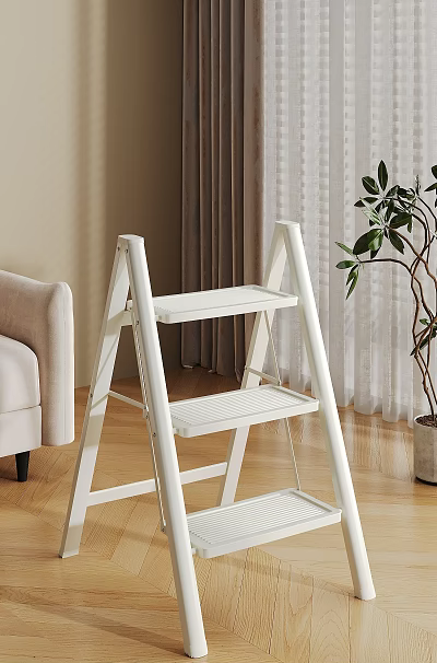 White Step Ladder In Living Room With Sofa And Plant 3d model