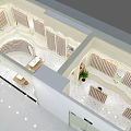 Nice Q Retail Store Interior With Curved Shelves Product Displays And Pendant Lights