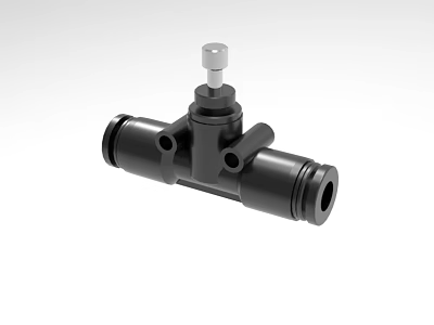 Industrial Three Way Valve Black Metal Construction With Adjustable Knob And Threaded Ports Design 3d model