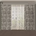 Elegant Floral Pattern Curtains For Window With Buildings And Trees View 3d model