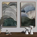 Modern Luxury Abstract Wave Line Wall Art With Green Blue Gold For Living Room Decoration