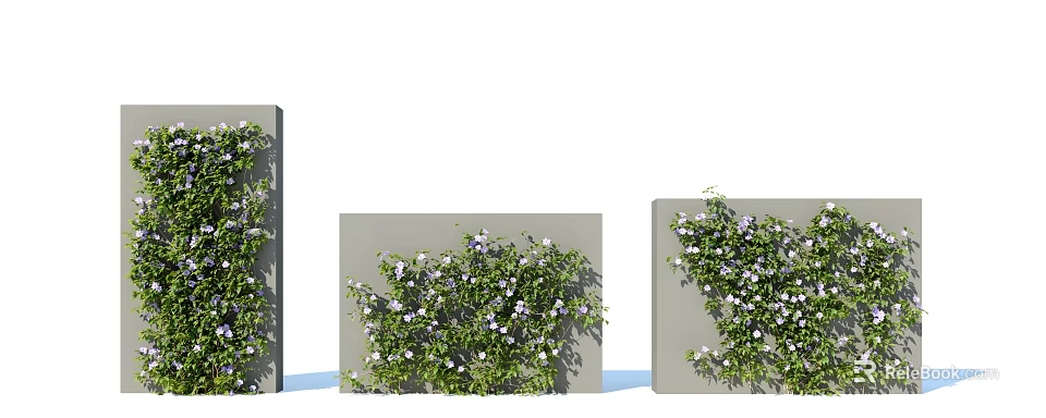 Climbing Vines With Small Flowers Covering Gray Wall As Natural Decorative Greenery 3d model 