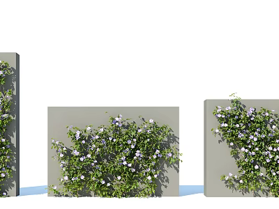 Climbing Vines With Small Flowers Covering Gray Wall As Natural Decorative Greenery 3d model