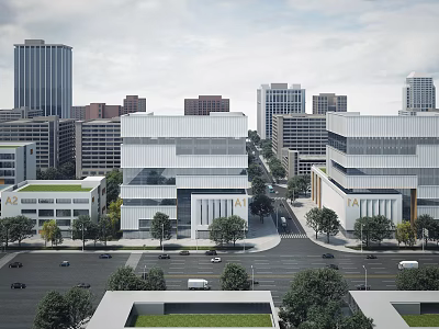 Modern Industrial Factory Building Exterior Design With Urban Architecture And Surrounding Trees 3d model