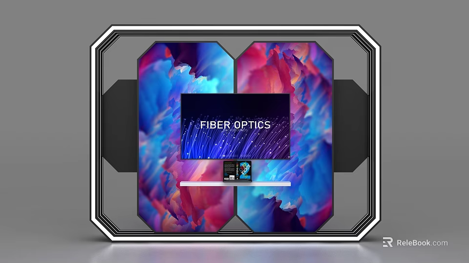 Modern Fiber Optics Display Shelf With Octagonal Frame And Colorful Background 3d model