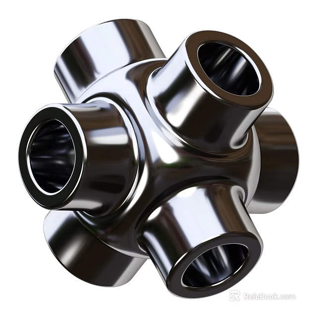 Silver Metal Decorative Ornament Set With Modern Geometric Interconnected Cylindrical Tubes And Sleek Shiny Surface 3d model 