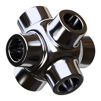 Silver Metal Decorative Ornament Set With Modern Geometric Interconnected Cylindrical Tubes And Sleek Shiny Surface 3d model