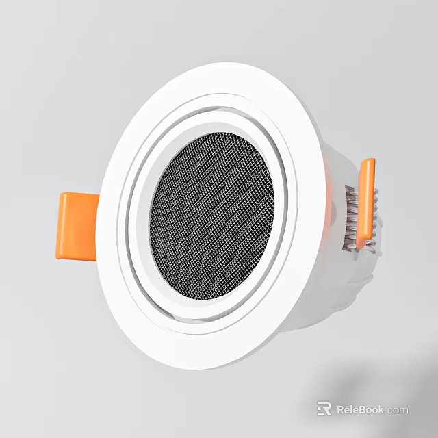 White Round Recessed Speaker With Black Mesh Grille And Orange Accents 3d model 